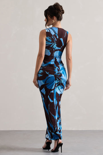 Santana Floral Print Plunge-Neck Split Maxi Dress With Knot Detail